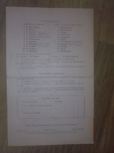 Programme Spartak Moscow Russia USSR - OFK Belgrade Yugoslavia 1966 CWC - Picture 2 of 2