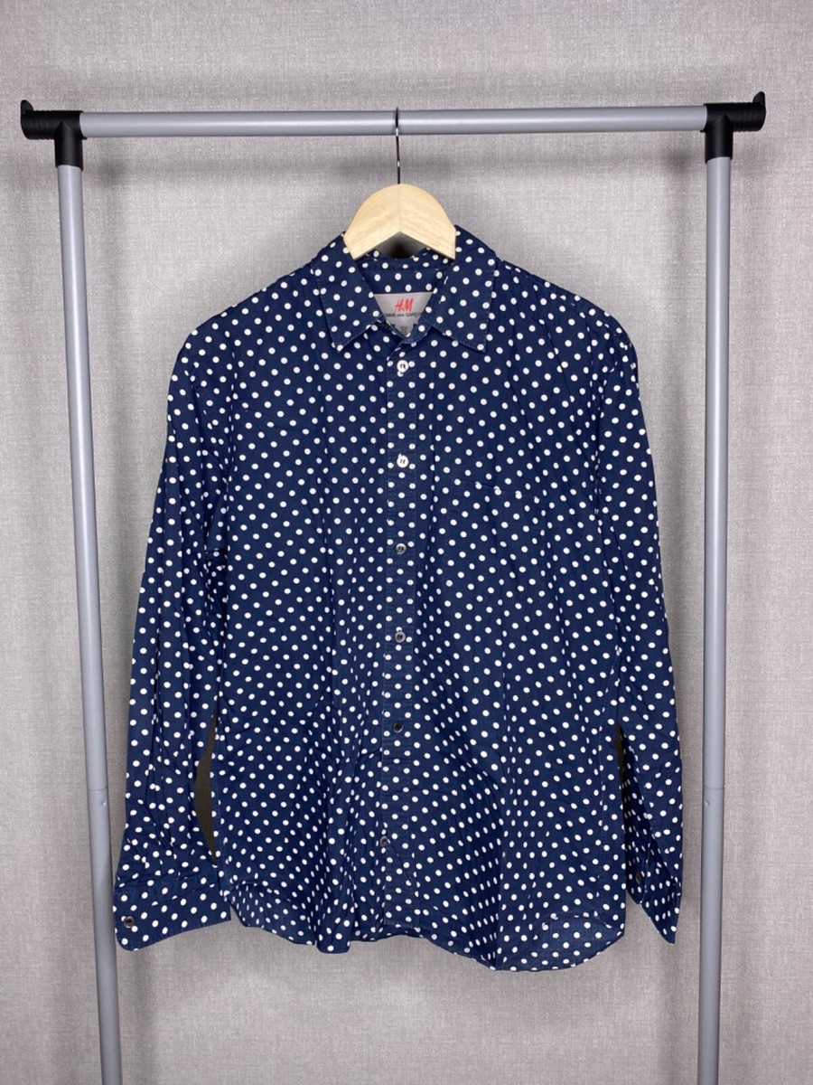 CDG Comme Des Garcons x H&M HM Button Up Shirt Polka Dot Blue Sz M