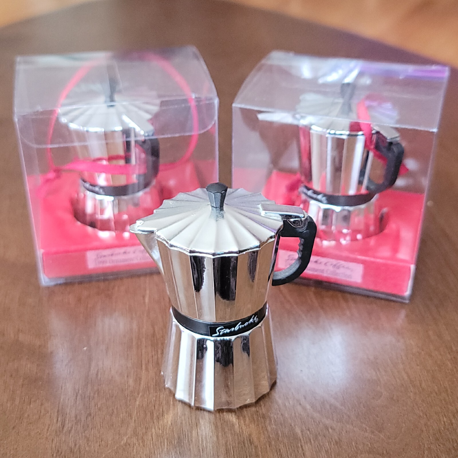 Lot of 3 Starbucks Coffee Maker Ornament 1999 Stovetop Espresso Pot XMAS VTG