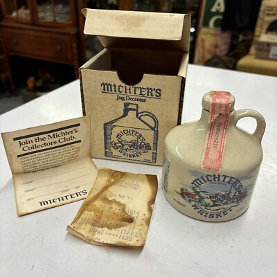 Michter's Whiskey Jug House Pennsylvania Empty 1/2 Pint Vintage 1978 Box receipt