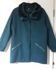 Primark Ladies Winter Coat Size 10 Green Faux Fur, Zipped Pockets Used Once