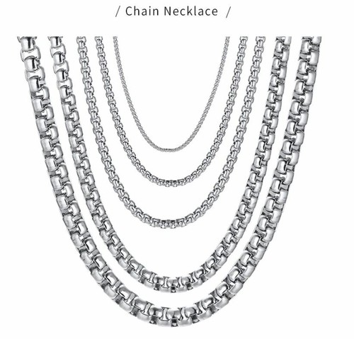 Stainless Steel Necklace Width 2/3/4/5/6mm Round Box Link Chain Necklace - Picture 3 of 21