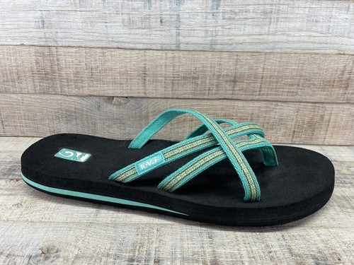 Teva Mush Mandalyn Turquoise Strappy Flip Flops Toe Loop Sandals Women's sz 11 - Picture 3 of 10