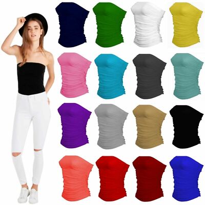 Schlichtes trägerloses ärmelloses gerafftes Damen-Bandeau-Top mit Boob-Röhre Größe 8-20