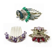 Oriental Hair Clip Metal Clamp Floral Claw Vintage Style Diamante Crystals Girls