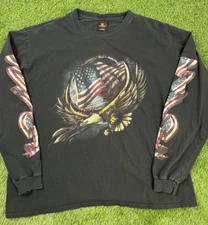 Vintage Men's Hot Leathers Bald Eagle Biker Shirt Size XL US Flag