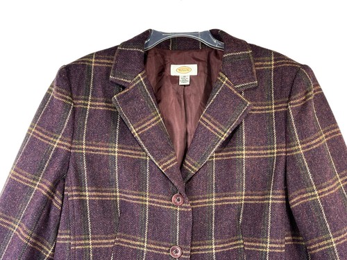 Talbots Women Size 18 Blazer Purple Plaid 2 pocket 3 button Closure Wool & Lined - Picture 5 of 15