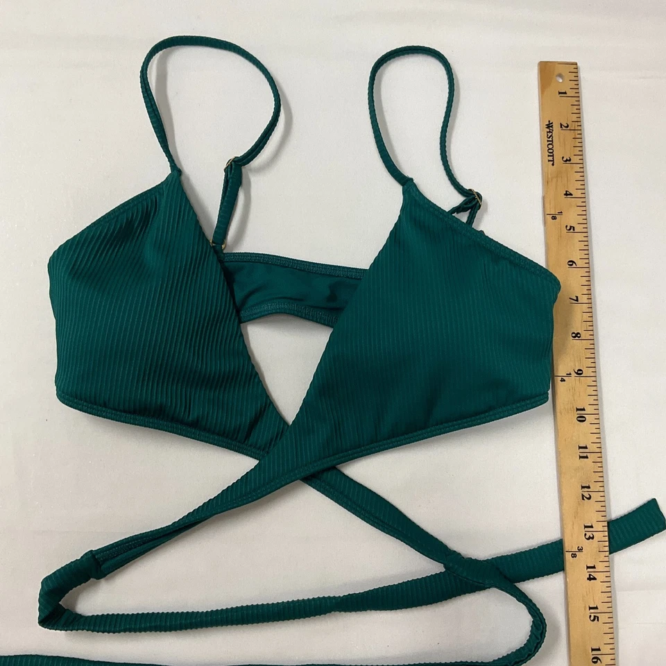 Top de baño de bikini Hollister para mujer talla M verde azulado correas y corbata Foto 2 de 4
