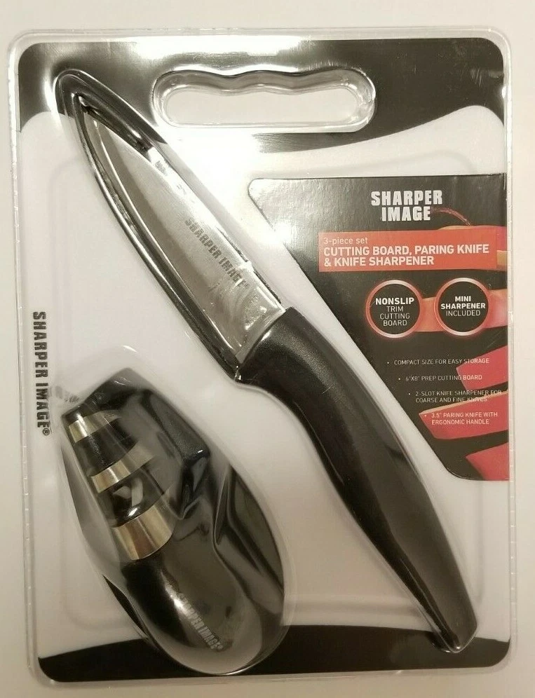 Sharper Image 3-Piece Bar Set PARING KNIFE, PREP CUTTING BOARD, KNIFE SHARPENER