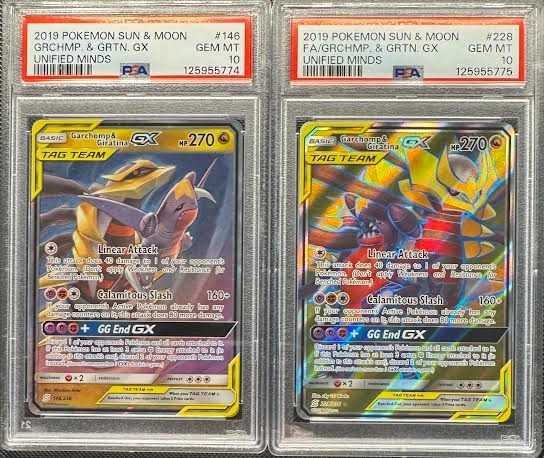 SEQUENTIAL PSA 10 GARCHOMP & GIRATINA GX 146 228 UNIFIED MINDS SUN MOON POKEMON