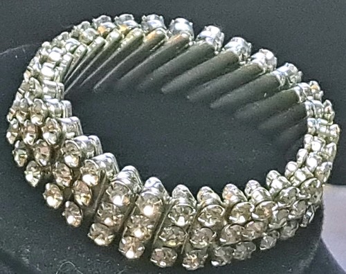 Glittering Rhinestone 3 Row Stretch Bracelet Mid Century Deco Retro Vtg Estate