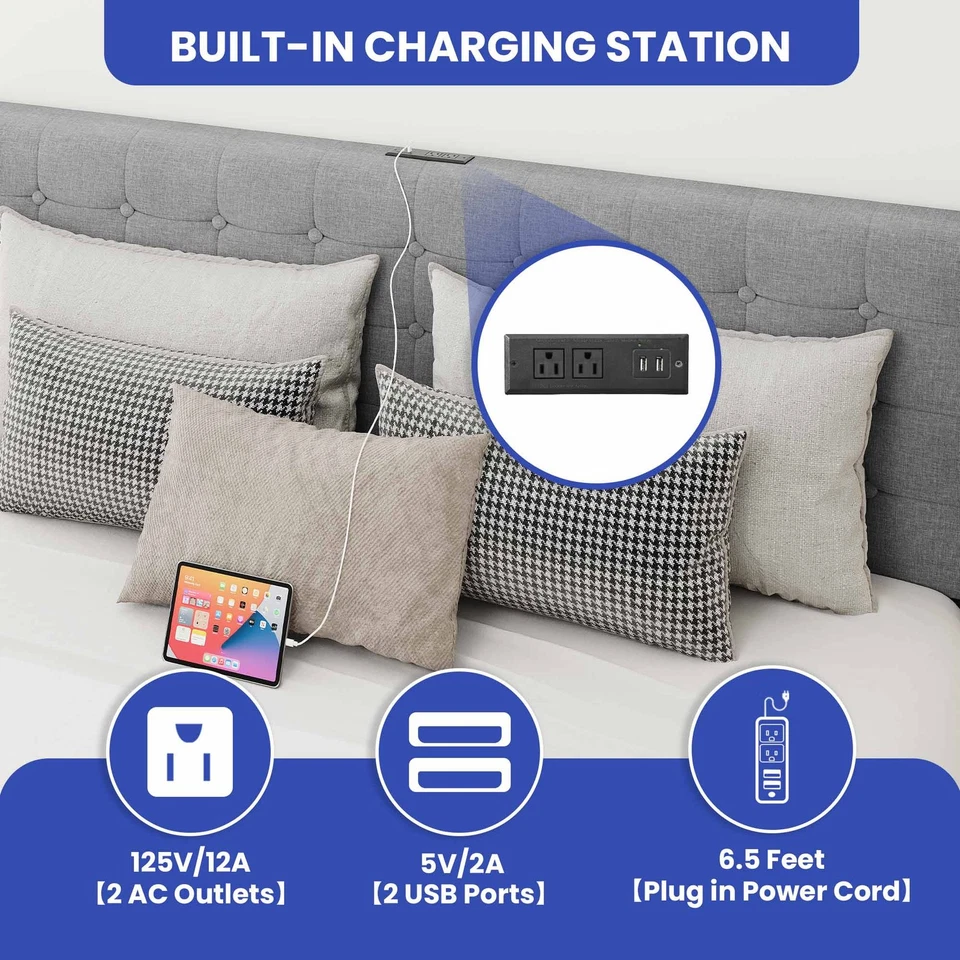 Armação de cama king size com cabeceira estofada espaço de armazenamento e 2 gavetas - Imagem 4 de 4