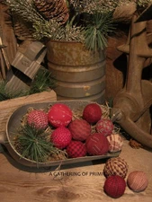 12 Hand Wrapped Red RAG BALLS NO Styrofoam Primitive Handmade Bowl Filler Tuck