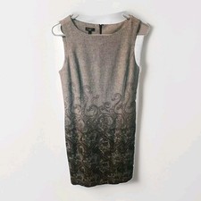 Talbots Gray Tweed Paisley Print Sleeveless Sheath Dress Wool Blend Size 6 
