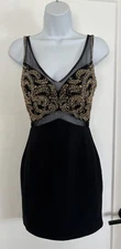 Women’s NWT Aspeed USA Black Gold Beaded Party/Cocktail Mini Dress Size XS