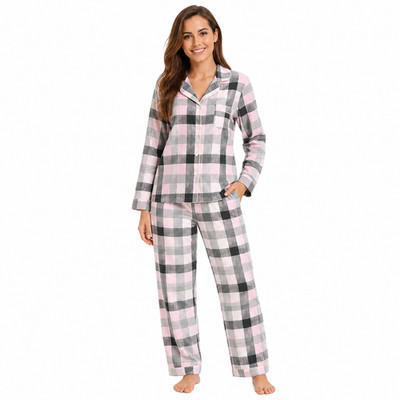 Victoria's Secret Pajama Set Women S Pink Gray Plaid Button Sleepwear