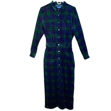 VTG Herman Geist Tartan Dress SZ 10 Green & Purple Midi 100% Cotton Teacher Core