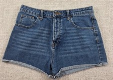 Forever 21 Women's Shorty Shorts Size 28 Stone Wash Denim 5 Pockets Roll Cuff