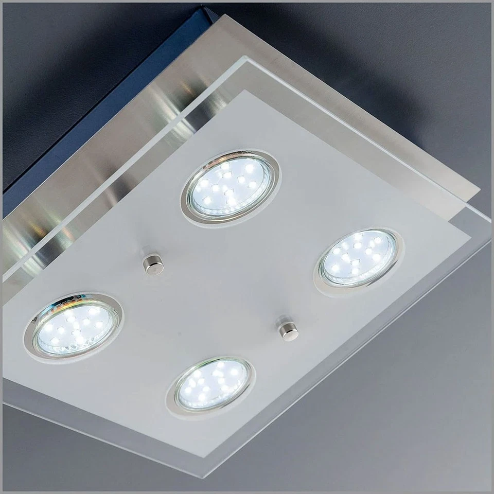 Lampada Da Soffitto LED Nichel Opaco Quadrati 25cm 4 X 3W GU10 1000lm Lampada - Immagine 4 di 4