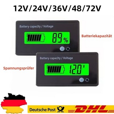 Digitales LCD Monitor Spannungsprüfer Batteriekapazität Indikator Anzeige 12-72V