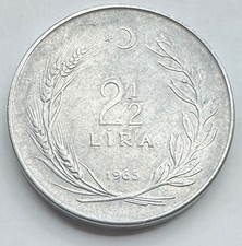1965 Turkey 2 1/2 Lira Coin - Turkiye Cumhuriyeti - Two - Half - Free Shipping