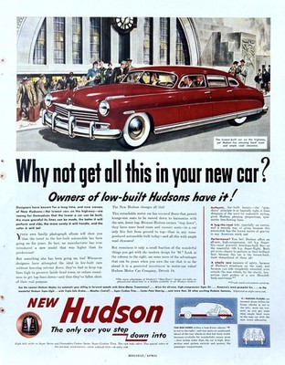 1949 Ad (10 3/4 X 13 1/2 inches) Hudson 4-Door Sedan Step Down Design