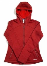 Patagonia Womens Medium Red Full Zip Hooded Fleece Jacket Pockets Outdoors