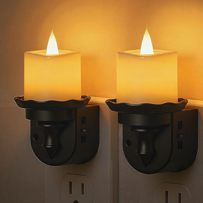 LED Flameless Candle Night Light, Dimmable LED Flickering Nightlights - 2 Pack