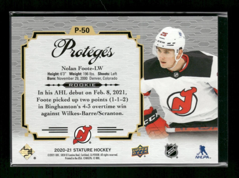 2020-21 Upper Deck Stature #P-50 Nolan Foote Proteges Blue #/25 - Image 2 of 2
