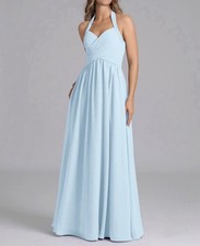 AZAZIE Light Blue Halter Chiffon Maxi Bridesmaid Dress Prom Evening Gown Size XS