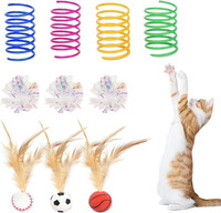 10 StüCk Interaktives Katzenspielzeug Set, HüPfender Katzenball Mit Feder, Katze