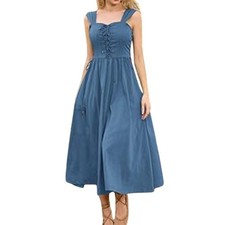 Scarlet Darkness Blue Lace Up Corset Waist Midi Dress Cottagecore Size 2XL