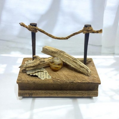Original Minimalist Art Assemblage Found Object Sculpture 2x3x3 ''Journey's End''