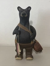 The Hadley Collection Fisherman Bear Figurine 10 1/4 inch With Fish And Bag
