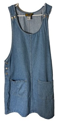Vintage 90s Y2K Denim Bib Overalls Jumper Dress Blue Womens 14w