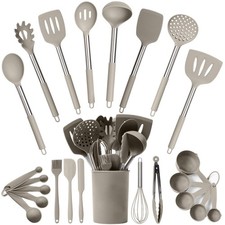 Silicone Kitchen Utensils Set 24 Pieces 450  F Heat Resistant - Khaki Cooki