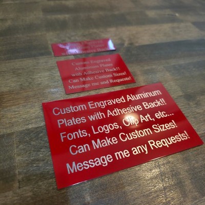 Custom Engraved RED Aluminum Plate Adhesive Label Sign Tag Industrial Metal