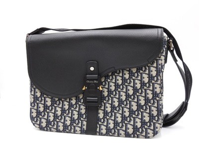 Christian Dior Saddle Messenger Shoulder Bag Oblique Jacquard Canvas Navy Y-0396