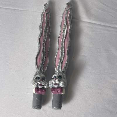 Vintage Bunny Rabbit Taper Candle Wax Easter Folk Art Never Burned