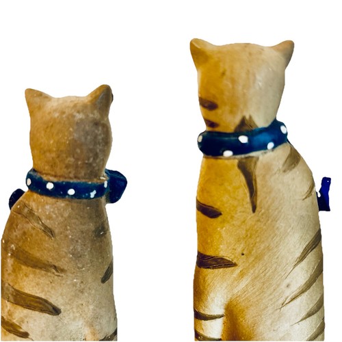2 Striped Cat Kitten Figurines Resin Blue White Scarf Curly Q Metal Spring Tail - Picture 4 of 16