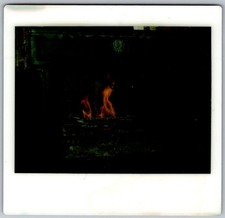 Vtg Polaroid Snapshot Photo Fireplace Hearth Glowing Flames Dark Room