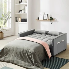 Lunale 4-in-1 Convertible Futon Sofa Bed,Pull Out Couch Beds Sleeper,Gray Velvet