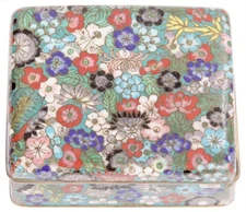 Antique Japanese Cloisonné Enamel Footed Trinket Box Flowers Shippo Japan Old