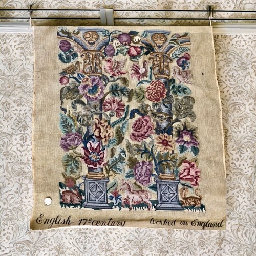 Vintage Needlepoint English 17th Century Floral Tapestry Worked In England 19x25