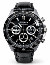 SEIKO Spirit SBTR021 Black Chronograph Quartz Leather band Men Watch New in Box