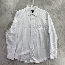 Banana Republic Fitted White Blue Striped Men's Dress Shirt L 16-16.5 Collared