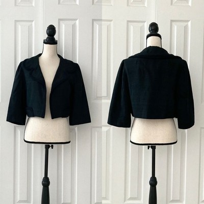 Vtg 50s 60s Black Silk Bolero Jacket Italy Shedlack Pesante Modern Size S/M