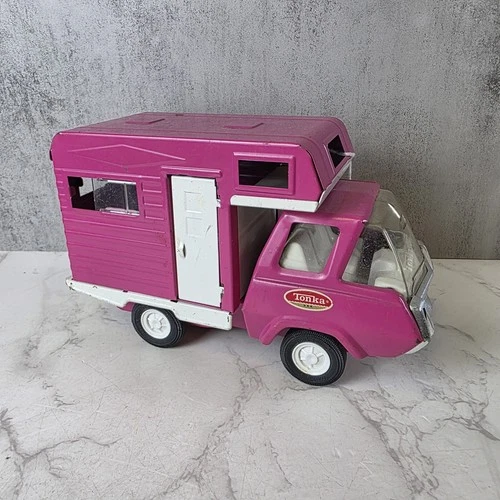 Vintage Tonka Pink RV Camper Truck Pressed Steel Toy 9" Long