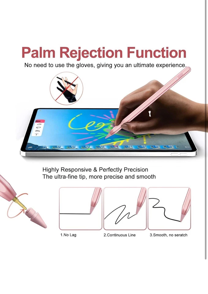 Stylus Pen for iPad 2018-2025 with Palm Rejection,Faster Charge,Tilt Sensitivity - Image 3 of 4