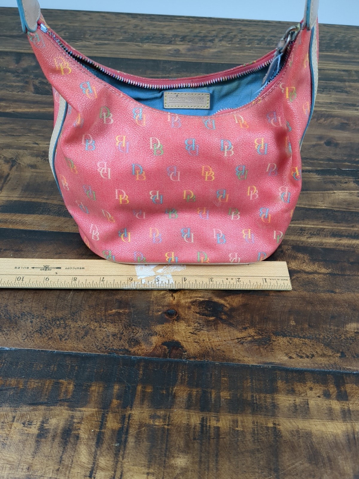 Dooney & Bourke Raspberry Logo Bucket Bag Purse Leather
